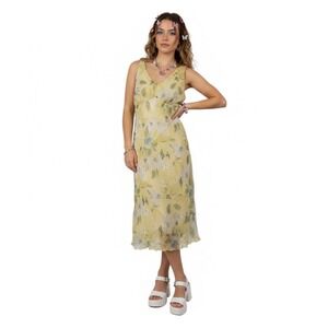 Fashion Bug Midi Dress Size L Y2K Babydoll Ruffle Fairy Whimsy Butter Yellow